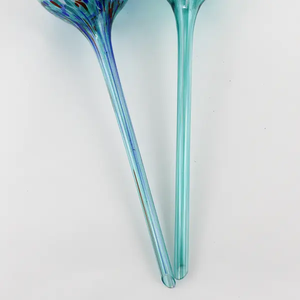 Set of 2 Hand Blown Art Glass Watering Globes Aqua Blue Plant
