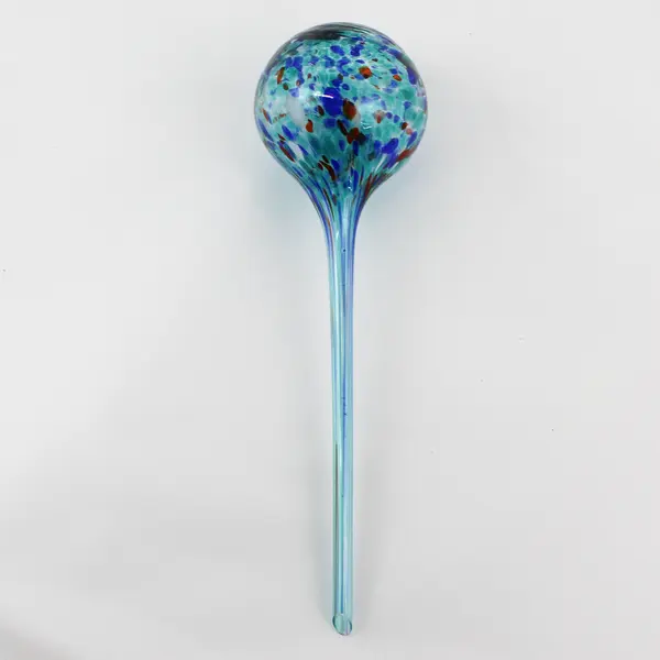 Set of 2 Hand Blown Art Glass Watering Globes Aqua Blue Plant