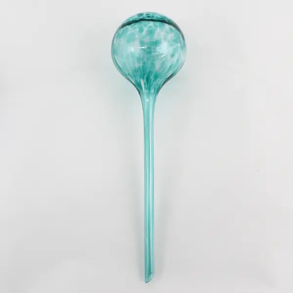 Set of 2 Hand Blown Art Glass Watering Globes Aqua Blue Plant