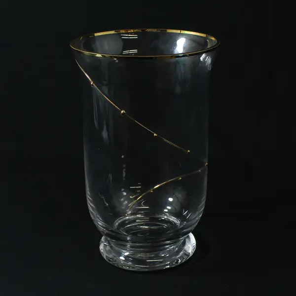 Vintage Pier 1 Swirline Blown Glass Gold Dot Swirl Vase 9.25”