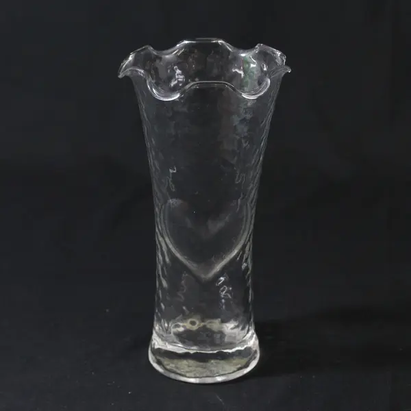 Anchor Hocking Dimpled Clear Glass Vase Embossed Hearts Ruffled Rim 6.75"