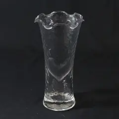 Anchor Hocking Dimpled Clear Glass Vase Embossed Hearts Ruffled Rim 6.75"