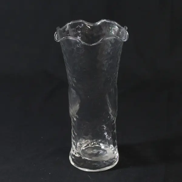 Anchor Hocking Dimpled Clear Glass Vase Embossed Hearts Ruffled Rim 6.75"