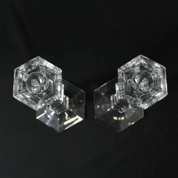 Set of 2 Imperial Clear Lead  Crystal Hexagon Taper Candlesticks 10 in
