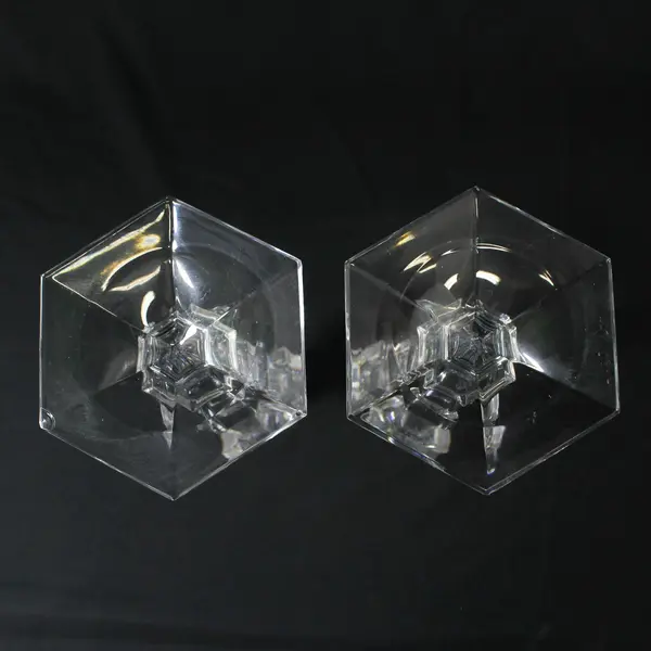 Set of 2 Imperial Clear Lead  Crystal Hexagon Taper Candlesticks 10 in