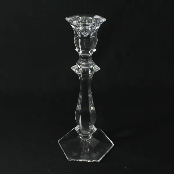 Set of 2 Imperial Clear Lead  Crystal Hexagon Taper Candlesticks 10 in