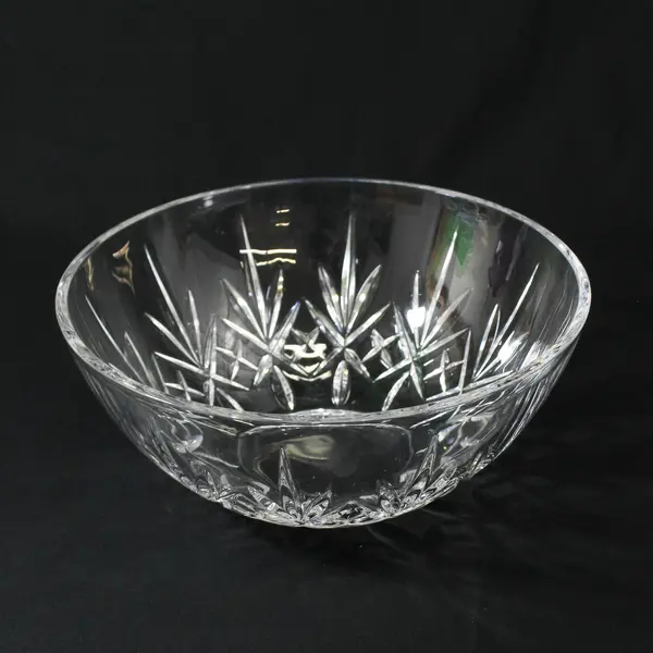 Round Fan Crisscross Clear Lead Crystal Bowl 9"