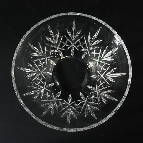Round Fan Crisscross Clear Lead Crystal Bowl 9"