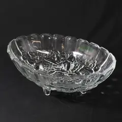 Vtg  Indiana Glass Garland Clear Large 4 Footed Fruit Bowl Embossed Fruits