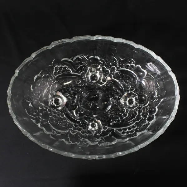 Vtg  Indiana Glass Garland Clear Large 4 Footed Fruit Bowl Embossed Fruits