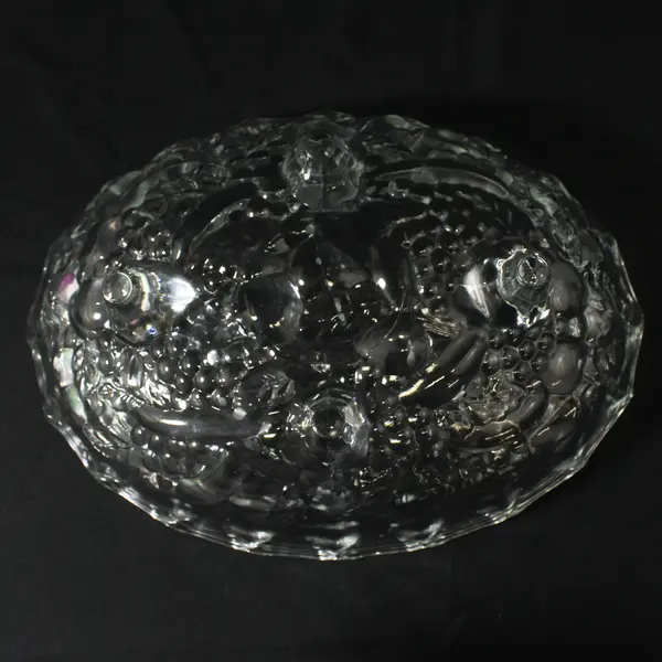 Vtg  Indiana Glass Garland Clear Large 4 Footed Fruit Bowl Embossed Fruits
