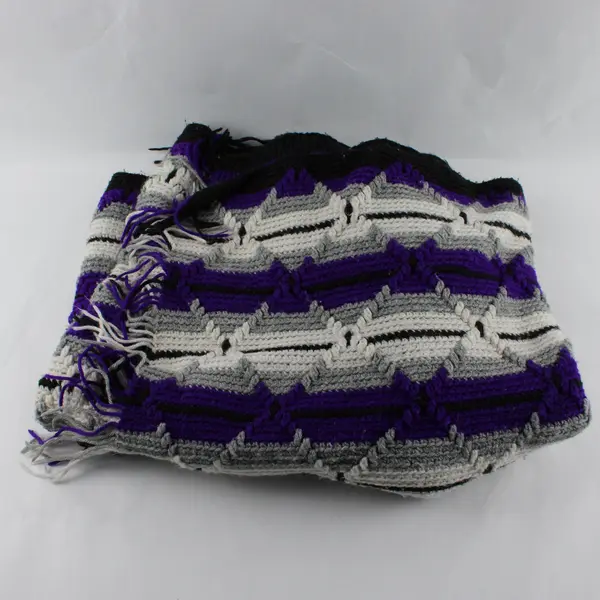 Handmade Striped Throw Blanket 42x63 Purple Black Gray White