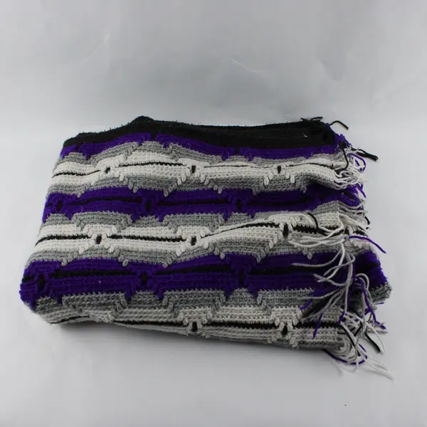 Handmade Striped Throw Blanket 42x63 Purple Black Gray White