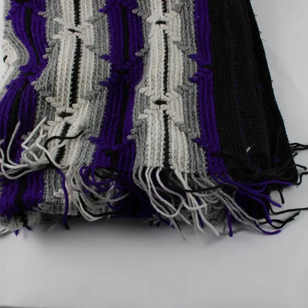 Handmade Striped Throw Blanket 42x63 Purple Black Gray White