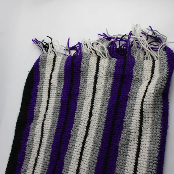 Handmade Striped Throw Blanket 42x63 Purple Black Gray White