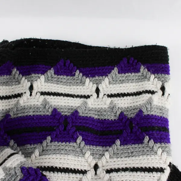 Handmade Striped Throw Blanket 42x63 Purple Black Gray White