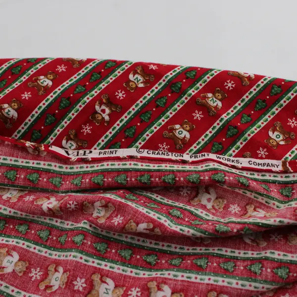 Vintage Cranston Print Works Christmas Teddy Bear Hemmed Fabric 1-2/3 yd x 42"