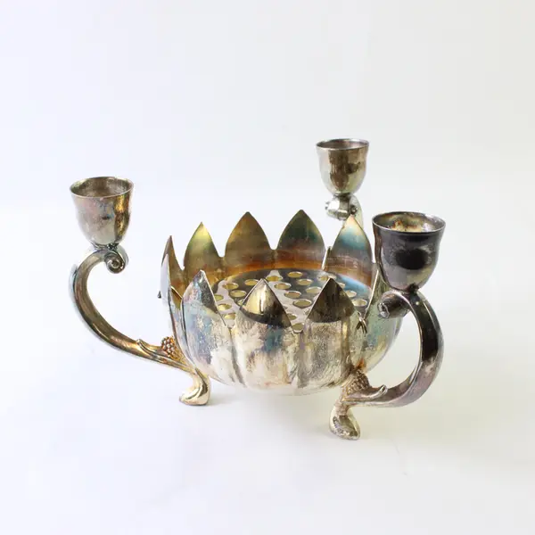 Landes N.Y. Silver Gold Plated Lotus Bowl Candle Holder Decor