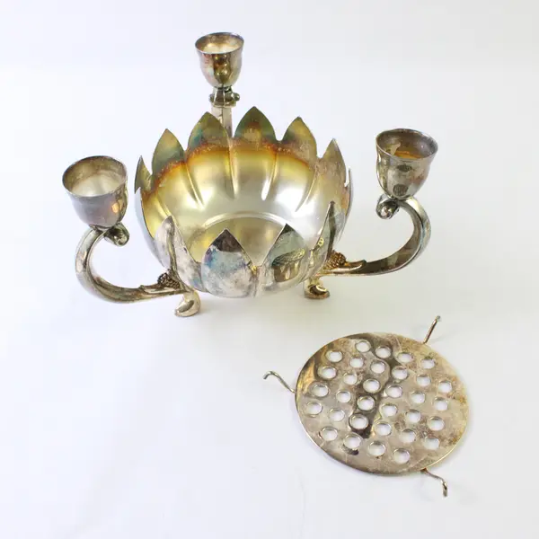 Landes N.Y. Silver Gold Plated Lotus Bowl Candle Holder Decor