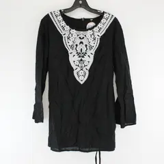 Almatrichi Embroidered Neckline Sheer Black 3/4-Sleeve Top Women's US XL