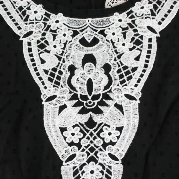 Almatrichi Embroidered Neckline Sheer Black 3/4-Sleeve Top Women's US XL