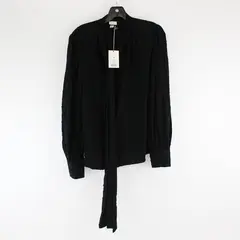 NWT A New Day Black Textured Long-Sleeved Pussy Bow Blouse Women's Medium
