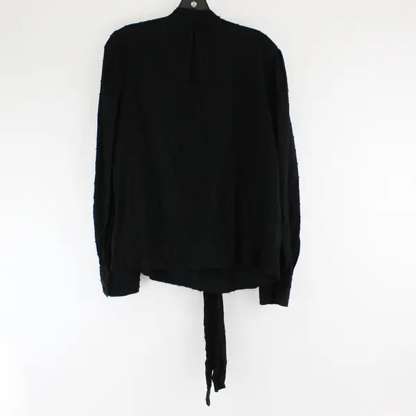 NWT A New Day Black Textured Long-Sleeved Pussy Bow Blouse Women's Medium