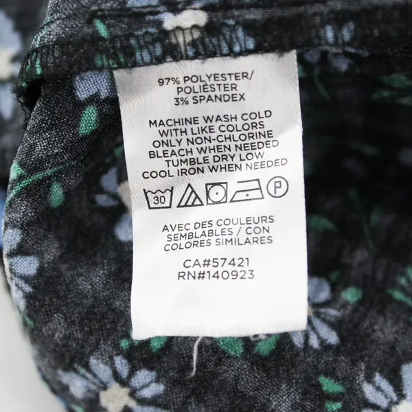 LOFT Blue Floral Pattern Ruffled Black Balloon Sleeve Blouse Women's Medium