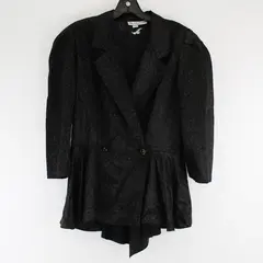 PM Collection Black Scroll Leaf Peplum Blazer Womens Sz 14 Long Sleeve