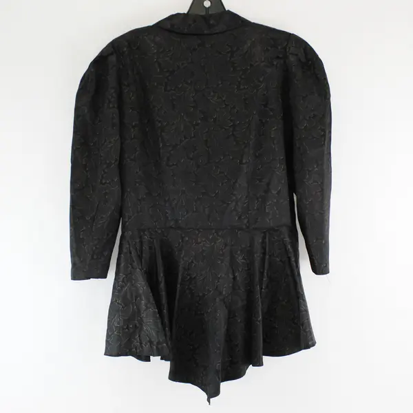 PM Collection Black Scroll Leaf Peplum Blazer Womens Sz 14 Long Sleeve