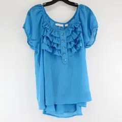 NWT John Paul Richard Turquoise Blue Sheer Ruffle Blouse Women's Medium