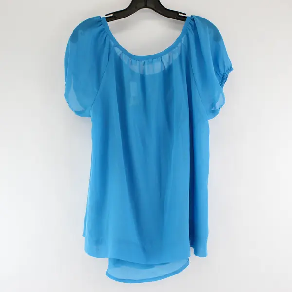 NWT John Paul Richard Turquoise Blue Sheer Ruffle Blouse Women's Medium