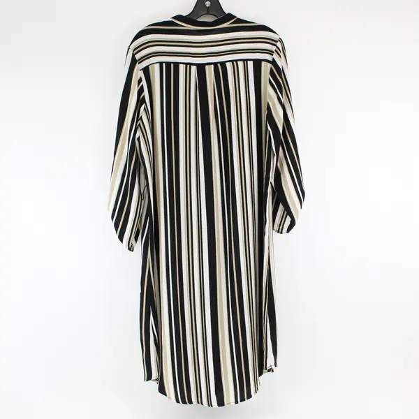 Mlle Gabrielle Sheer Black White Beige Striped 1/4-Zip Shirt Dress Women's 1X