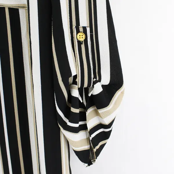 Mlle Gabrielle Sheer Black White Beige Striped 1/4-Zip Shirt Dress Women's 1X