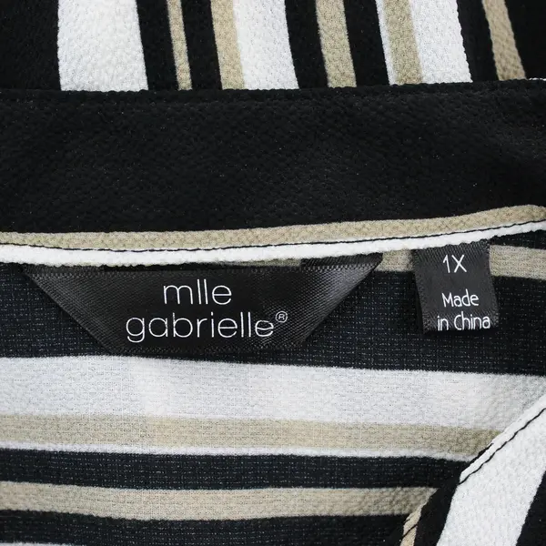 Mlle Gabrielle Sheer Black White Beige Striped 1/4-Zip Shirt Dress Women's 1X