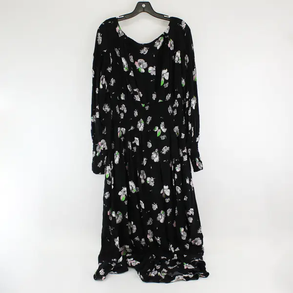 Free People Floral Pattern Black Balloon Sleeve Maxi Dress Women's Large