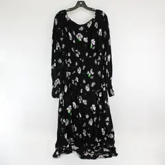 Free People Floral Pattern Black Balloon Sleeve Maxi Dress Women's Large
