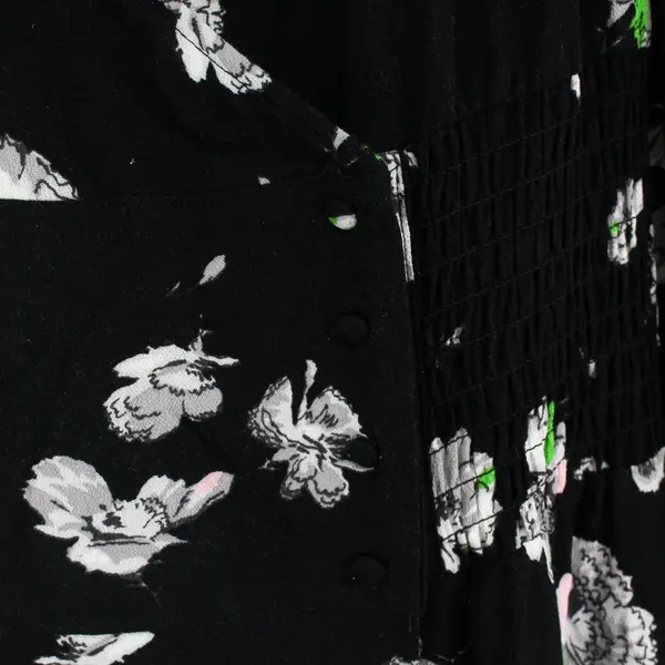Free People Floral Pattern Black Balloon Sleeve Maxi Dress Women's Large