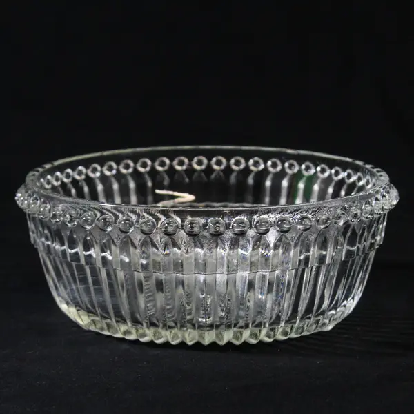 Vintage Clear Pressed Glass Beaded Rim Bowl W Ribbed Sides 