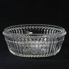 Vintage Clear Pressed Glass Beaded Rim Bowl W Ribbed Sides 