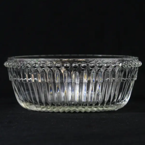 Vintage Clear Pressed Glass Beaded Rim Bowl W Ribbed Sides 