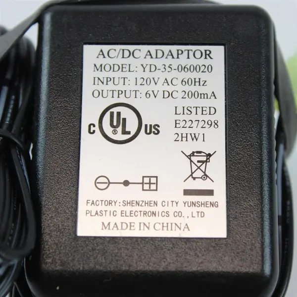Unbranded AC/DC Adapter YD-35-060020 6V DC 200mA Replacement