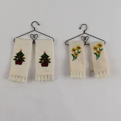 Lot of 2 Handmade Dollhouse Accessories Miniature Hangers with Tea Towels