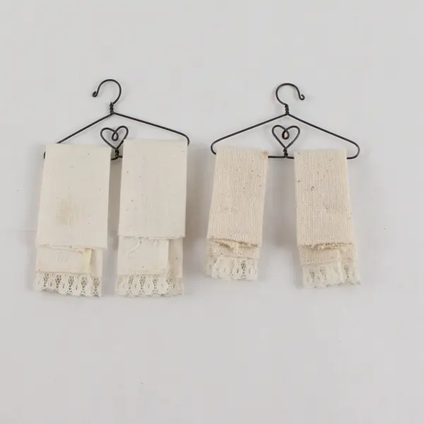 Lot of 2 Handmade Dollhouse Accessories Miniature Hangers with Tea Towels