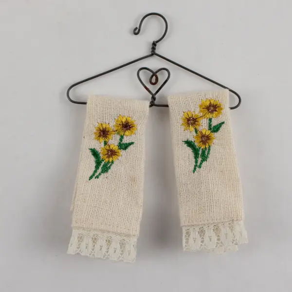 Lot of 2 Handmade Dollhouse Accessories Miniature Hangers with Tea Towels