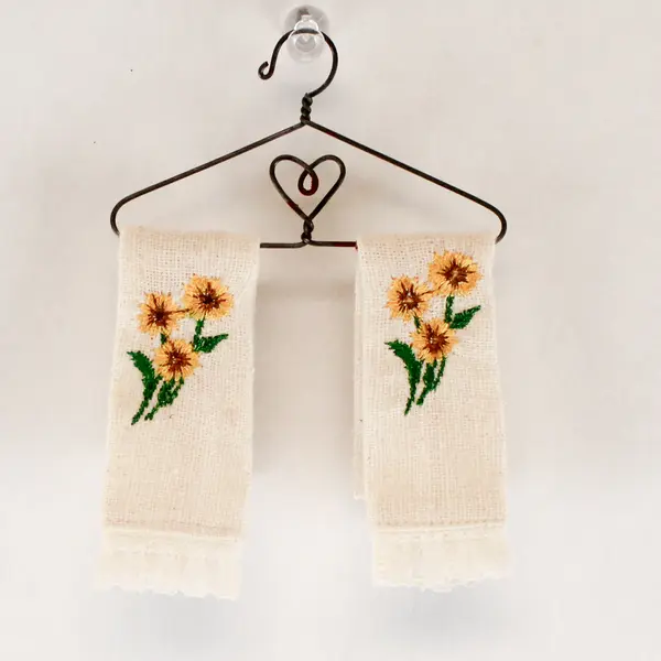 Lot of 2 Handmade Dollhouse Accessories Miniature Hangers with Tea Towels