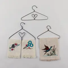 Lot of 3 Handmade Decorative Hangers with Tea Towels Hanging Decor