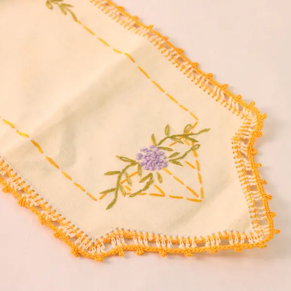 3 Pc Set VTG Floral Embroidered Placemats and Table Runner Dresser Scarf FLAWED