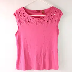 Valerie Stevens Pink Floral Embroidered Cutwork Cap Sleeve Top Medium