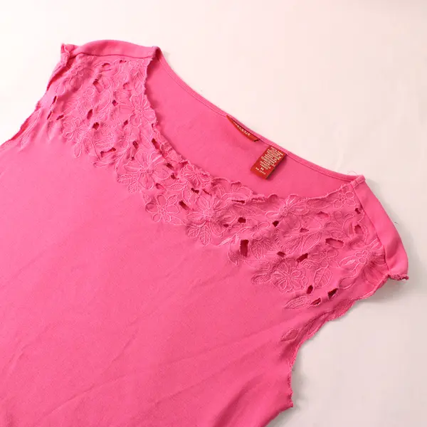 Valerie Stevens Pink Floral Embroidered Cutwork Cap Sleeve Top Medium
